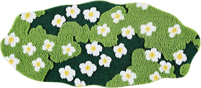 Cute Green Floral Bathroom Runner Rugs Extra Long Bath Mat 24''W x 60''L Non Slip Washable, Modern Chic Boho Aesthetic Trendy Funky Moss Throw Runner Rugs for Kitchen Bedroom Entryway