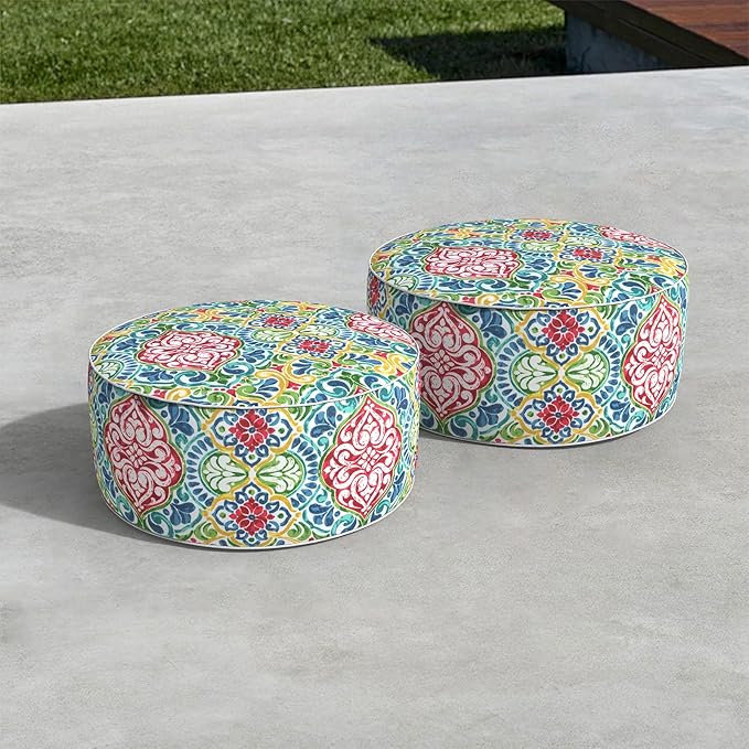 LVTXIII Inflatable Stool Ottoman Footrest with Handle, All Weather Foot Rest, Indoor or Outdoor Use for Home Patio Garden and Camping, D21 x H9, Damask Red