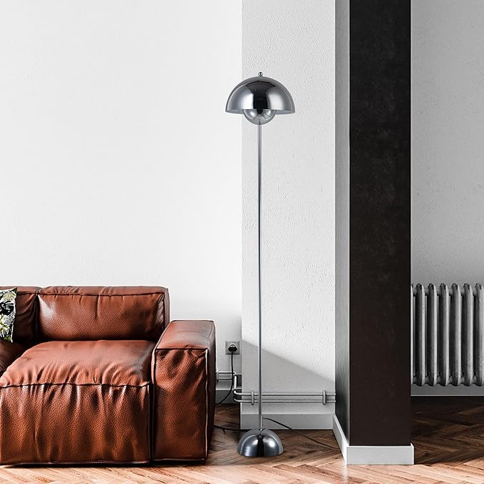 COSYLUX Modern Floor Lamp for Living Room, Industrial Tall Standing Lamp for Bedroom, Metal Shade Reflecting Light Reading Floor Lamp for Office, Nursery Room, Corner(Chrome)