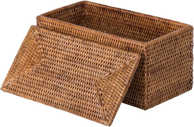 KOUBOO La Jolla Rectangular Rattan Box, Honey-Brown Toilet Roll Storage Basket