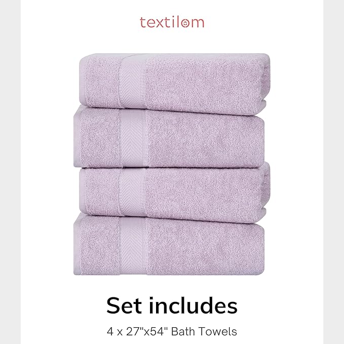 TEXTILOM Bath Towel Set – Hotel and Spa Quality & Soft & Absorbent & Quick Dry Bath Towels for Bathroom – 100% Turkish Cotton Bathroom Towels Set of 4 (27 x 54 inches)- Lilac