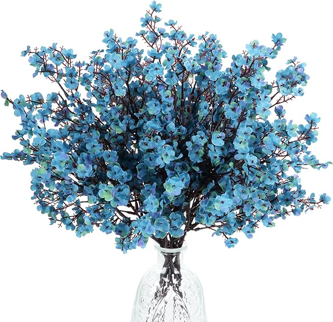 AILANDA 12Pcs Fall Babys Breath Artificial Flowers Faux Gypsophila Bouquet Real Touch European Fake Silk Flowers for Home Wedding Bouquets Floral Arrangement Party Vase Autumn Table Decor (Fall Blue)