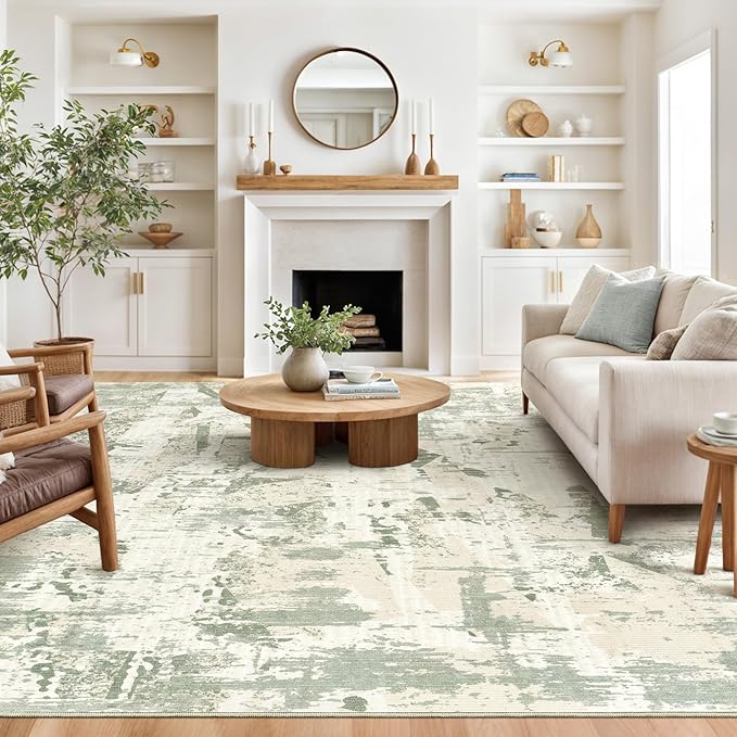 Art&Tuft Washable Rug, Anti-Slip Backing Abstract Area Rugs, Stain Resistant Rugs for Living Room, Foldable Machine Washable Area Rug(02-Green, 5'x7')