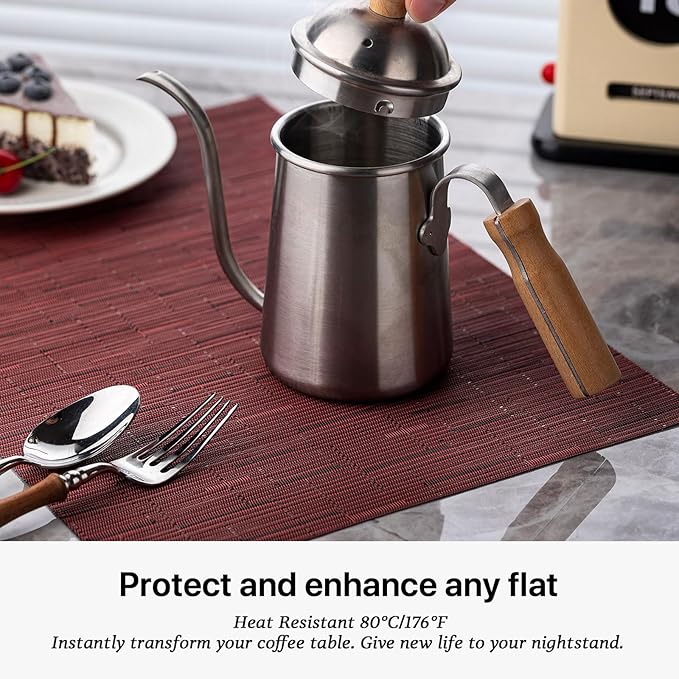 LEXMORE PVC Woven Placemats 4 PCS Wipeable Indoor/Outdoor Table Mats Washable Vinyl Place Mats for Dining Table, Set of 4-Burgundy
