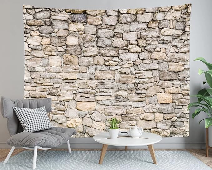 Loccor Stone Wall Tapestry 105 x 70 Inches Extra Large Vintage Brick Rock Stones Wall Tapestry Grey Rock Castle Stonewall Backdrop Wall Hanging Polyester Print for Bedroom Living Room Dorm Home Decor