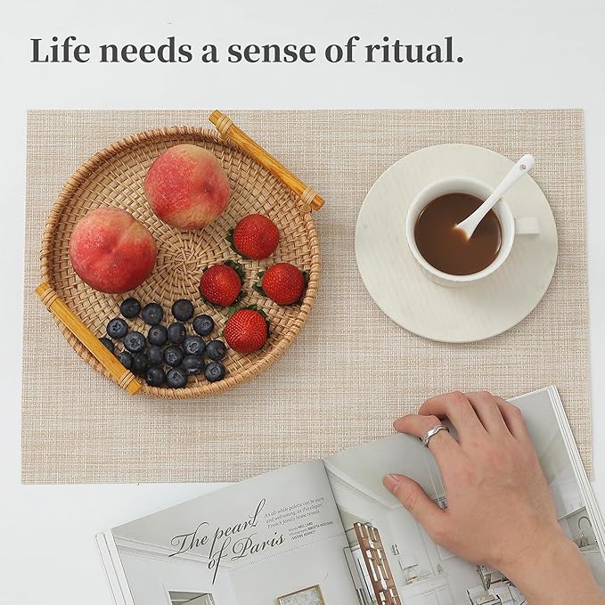 Leetaltree Beige Placemats Set of 20 - Heat Resistant Non-Slip Place mats for Dining Table, Washable Durable PVC Vinyl Woven Table Mats(Beige, 20)