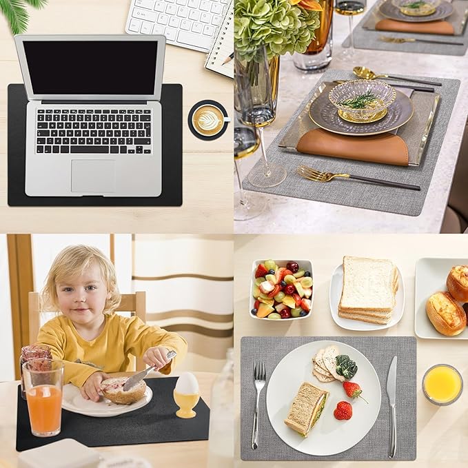 Placemats Set of 8 with Coasters Dual Sided Heat Stain Resistant Place Mats Faux Leather Table Mats Non-Slip Waterproof Oil-Proof Washable Wipeable Table Placemats for Dining Patio Table Kitchen
