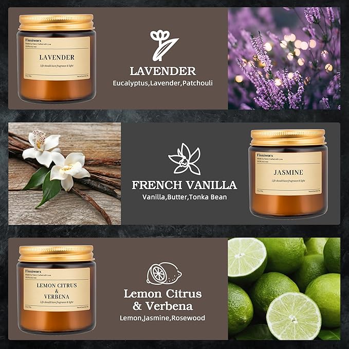 9 Pack Soy Candles for Home Scented |(Lavender/Jasmine/Lemon ) Long-Lasting 270 Hours, Natural Scented Candles Gift for Women & Men, Birthday, Mother’s Day, Christmas, Thanksgiving