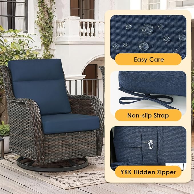 Sunbrella Outdoor High Back Chair Cushion, 2 Pack 44x21 inches Patio Chair Cushions Water Repellent Rocking Cushions Indoor Furniture Seat Pad, Specrtum Indigo