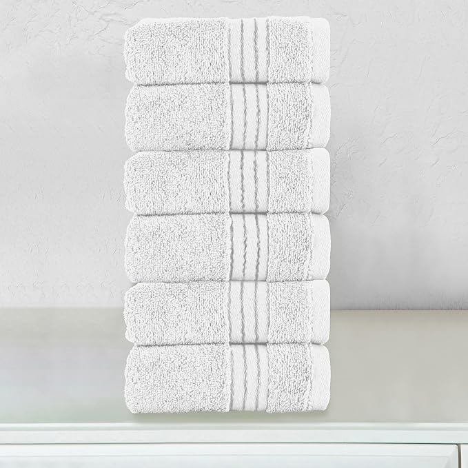 Elegant Comfort Premium Turkish Cotton 6 Pack Washcloths Set - 13 x 13 inch, Luxurious Hotel Spa Quality 100% Turkish Cotton 6PC Washcloth Set - Highly Absorbent - Soft Bathroom Towels, White/Gray