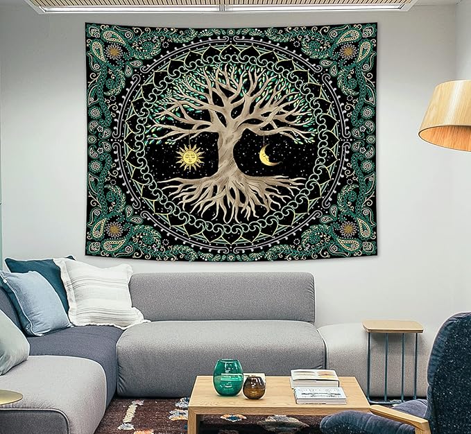 FORATER Tree of Life Tapestry Wall Hanging Aesthetic Sun and Moon Tapestry with Vintage Paisley Flowers Colorful Tree Wall Tapestry for Bedroom, Living Room, Dorm(53 x 61 inches, Multicolor)