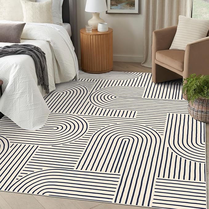 6x9 Area Rug for Living Room - Large Abstract Washable Rugs for Bedroom Non-Slip Indigo Stain Resistant Dining Room Rug Rainbow Low-Pile Carpet Soft Modern Rug for Office Classroom Nursery Room