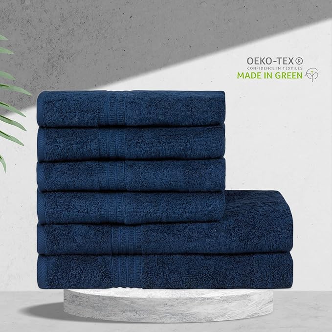 HOMELOVER 6 Piece Towel Set - 100% Organic Cotton 2 Bath Towels & 4 Hand Towels - 500 GSM, Hotel & Spa Quality, Soft, Quick Dry, Highly Absorbent Bathroom Essentials (Deep Sea Blue)