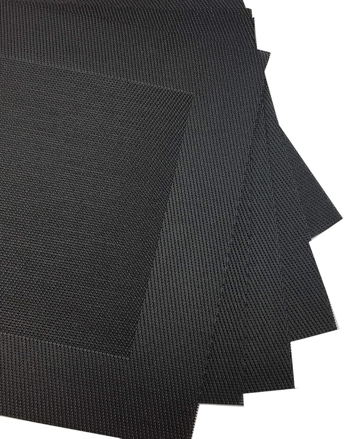 Gugrida Vinyl Black Placemats Heat Resistant Dining Table Mats Non-Slip Washable Place Mats Set of 6 (Black)