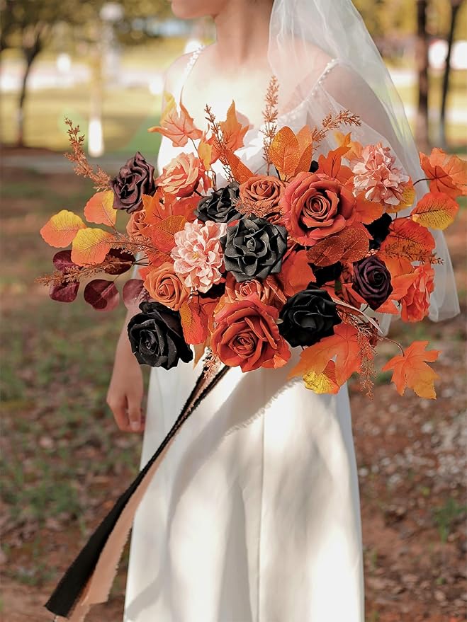 MISSPIN Artificial Flowers DIY Box Set Fake Roses Bouquet Bridal Wedding Flowers Colorful Centerpiece Table Decorations Boho Faux Floral with Stems Arrangements for Cake Home Party Indoor Outdoor