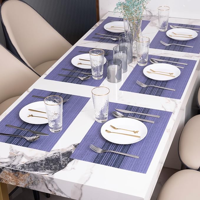 Winknowl Placemats, Set of 8 Heat Resistant Stain Resistant Woven Vinyl Insulation Place mats, Durable Washable Elegant Table Mats for Dining (Purple)