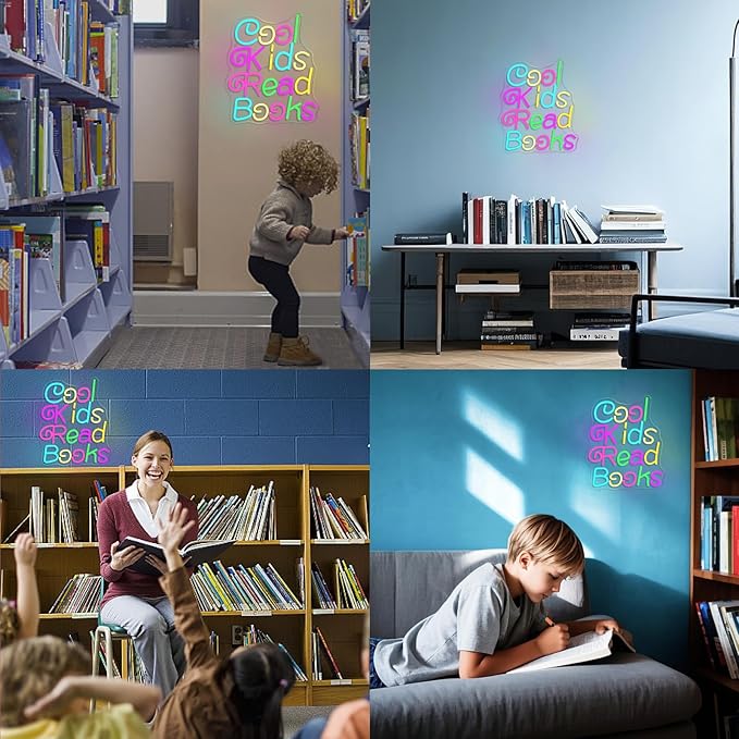 Cool Kids Read Books Neon Sign for Wall Decor Reading Neon Light Sign for Classroom Library Bedroom Bookstore School Led Neon Signs Children Students Kids Book Lover Gifts