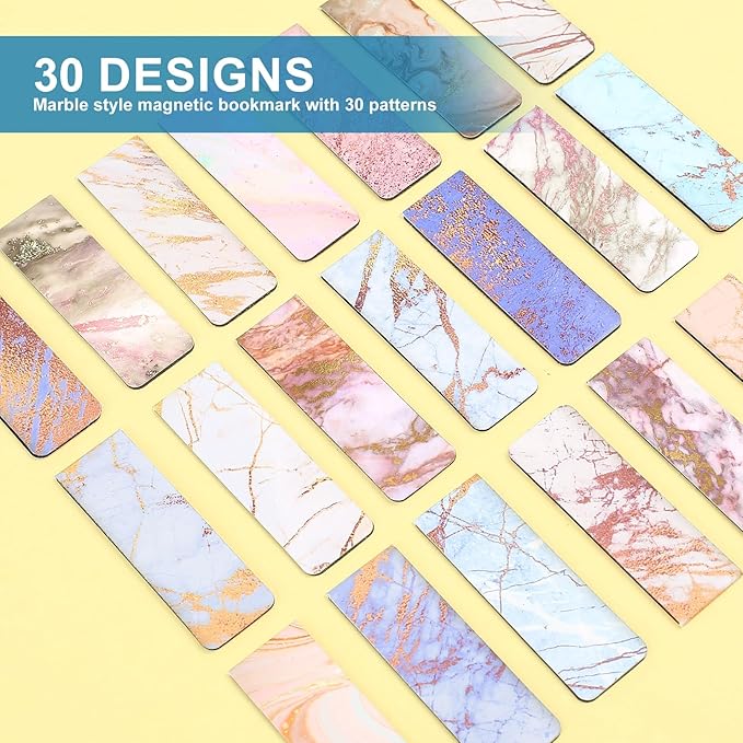 30 Pcs Magnetic Bookmarks, Beautiful Marble Page Markers Magnetic, Marble Magnetic Page Stand Bookmarks for Teachers School Home Office Reading Bookmarks