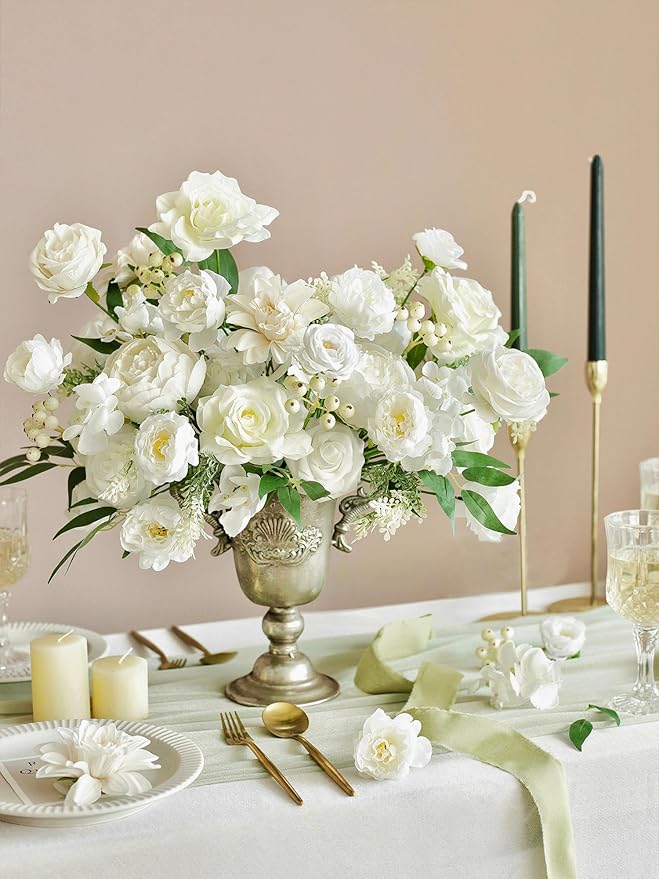 MISSPIN Artificial Flowers DIY Box Set Fake Roses Bouquet Bridal Wedding Flowers Colorful Centerpiece Table Decorations Boho Faux Floral with Stems Arrangements for Cake Home Party Indoor Outdoor