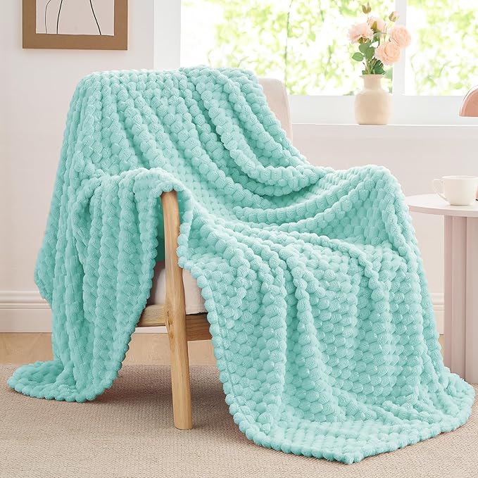 BEDELITE Fleece Blanket Twin for Bed Couch, 3D Jacquard Decorative Cloud Blue Throw Blanket, Soft and Cozy Warm Plush Fuzzy Blanket All Seasons Suitable, 60x80Inches