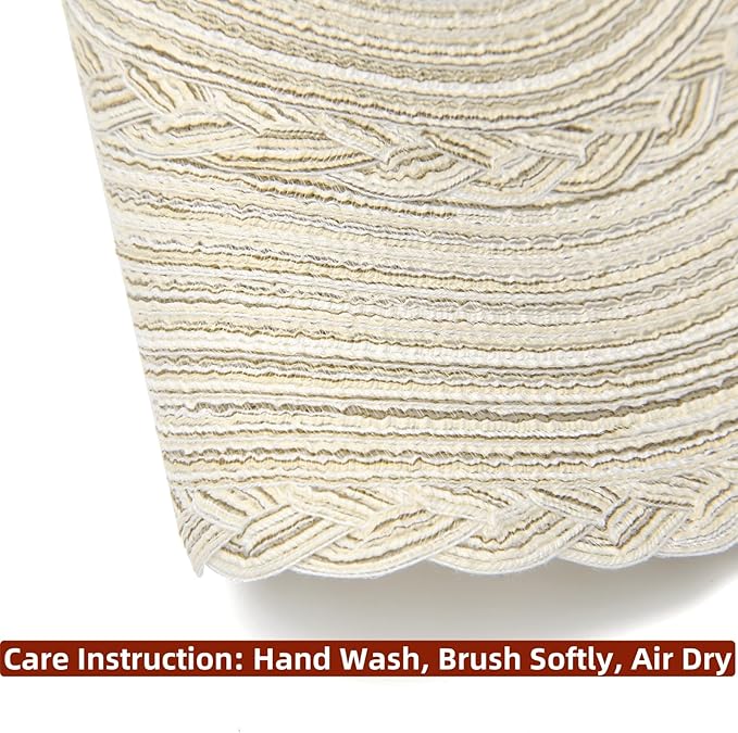 SHACOS Round Placemats Set of 4 Boho Braided Border Place Mats for Dining Tables Wedding Holiday Party (Ivory Bordered, 4)