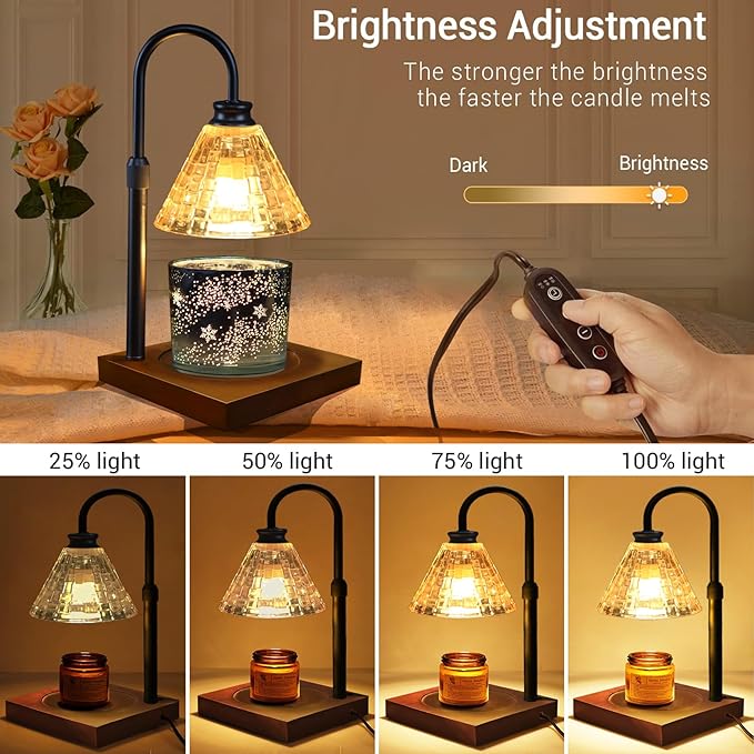 Candle Warmer Lamp with Timer, Compatible with Jar Candles, Dimmable & Height Adjustable Candle Lamp, Vintage Design – for Unique Christmas Gifts & Home Decor Aesthetic (Matte Black)