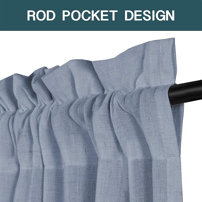 FantasDecor Stone Blue Linen Sheer Curtains 84 Inches Long for Living Room Country Rustic Farmhouse Light Filtering Rod Pocket Window Curtain Treatment Drapes for Bedroom, 52 W x 84 L,Stone Blue