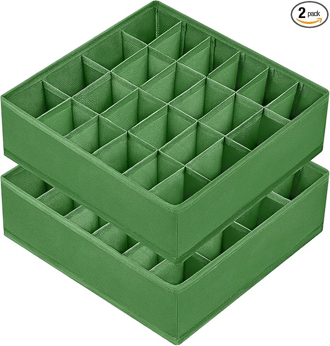 Joyoldelf Sock Drawer Organizer Divider 2 Packs Underwear Organizer, 24 Cell Closet Organizers and Storage Organizer Sock Holders Organizers for Storing Socks, Handkerchiefs, Ties, Belts (Green)