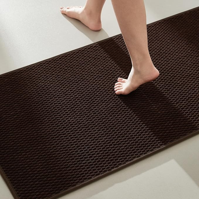Bathroom Runner Rug, Long Bath Mat Washable Thin Quick Dry Low Pile Bathroom Runner Rugs 24 x 60 Non Slip, Brown 24"x60"