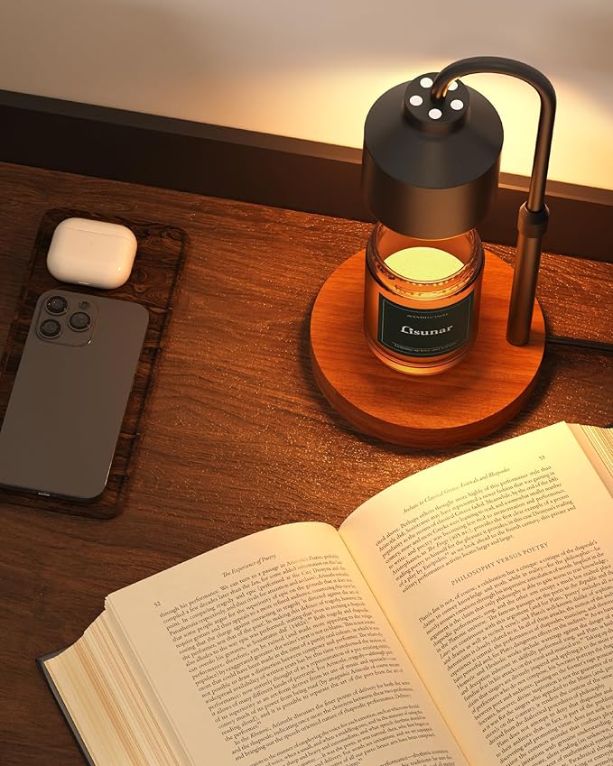 Electric Candle Warmer Lamp Black, Candle Lamp Warmer with Timer, Wax Warmer Lamp Candle Warmer for Jar Candles, Adjustable Height Candle Light Warmer with 2 Bulbs