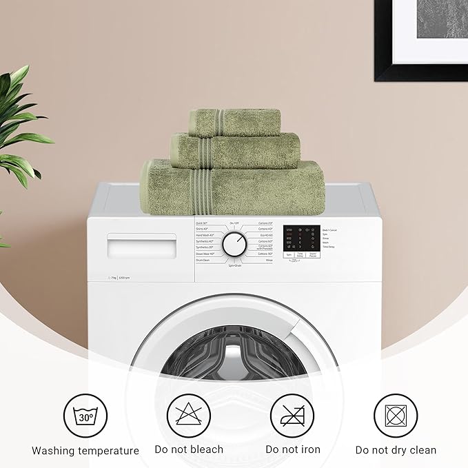 Superior Egyptian Cotton 3-Piece Towel Set, Assorted Towels, Home Bathroom, Master, Guest Bath, Decor Essentials, Includes 1 Bath, 1 Hand, 1 Face Towel/Washcloth, Quick Dry, Absorbent, Forest Green