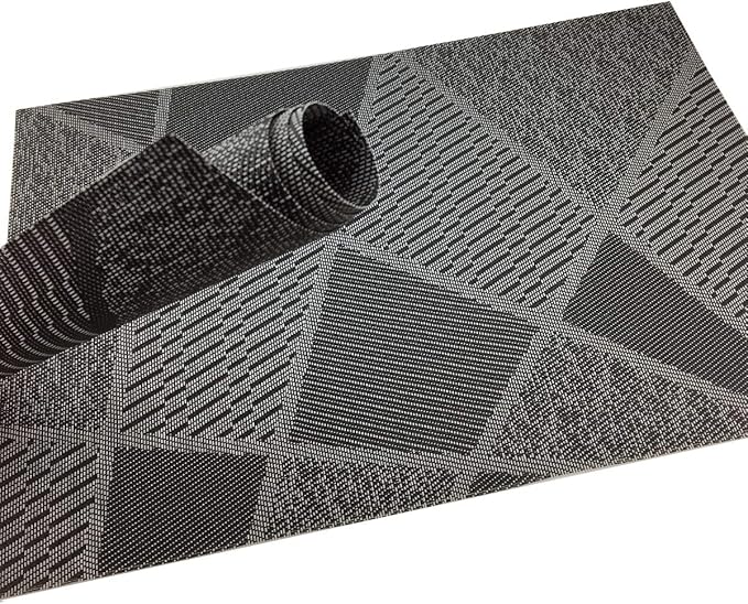 Gugrida Natural Placemats Woven Vinyl Non-Slip Insulation Heat Stain Resistant Washable Table Placemats Kitchen Dining Table Top Meal Mat Place Mats PVC Set of 6, Natural Black Wood Color