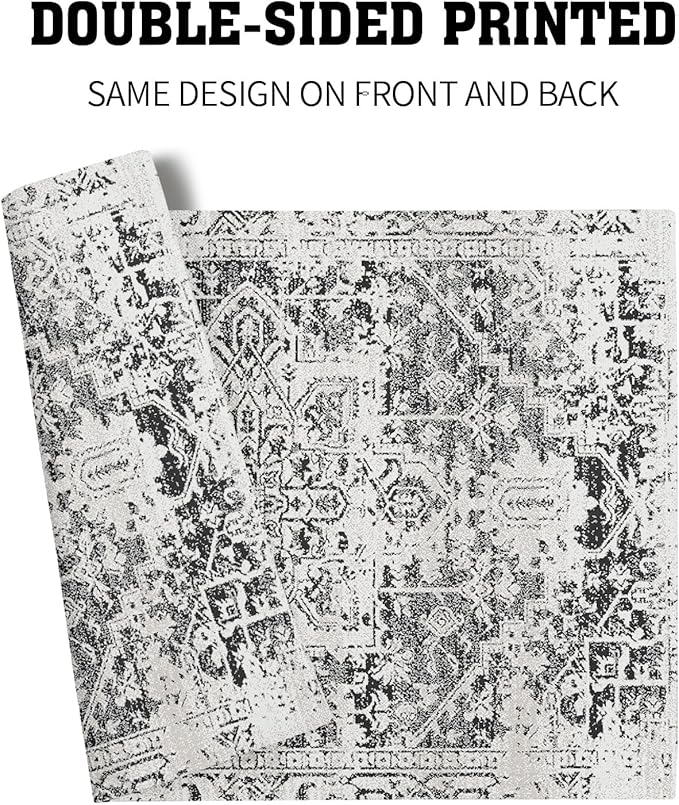Gray Black Boho Placemats Set of 4 Ethnic Bohemian Carpet Place Mats Washable Kitchen Dining Vintage Grey Geography Floral Linen Table Mats Stain Heat-Resistant Cloth Tabel for Home Party 12x18 in