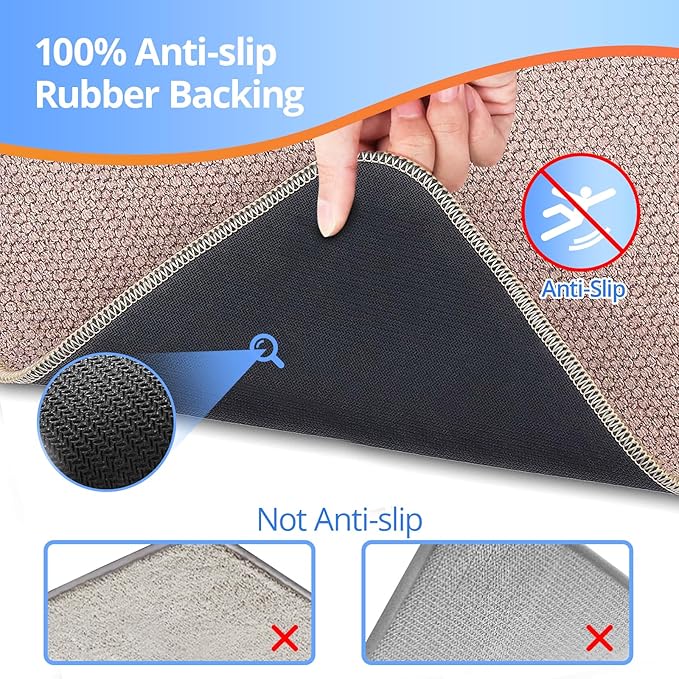 Toilet Rugs U Shaped Washable 24x20, Ultra Thin Toilet Rug Super Absorbent, Toilet Mat Rubber Backing Non-Slip, Toilet Mats Machine Washable Dry Quickly, Contour Bathroom Rugs for Toilet-Biege