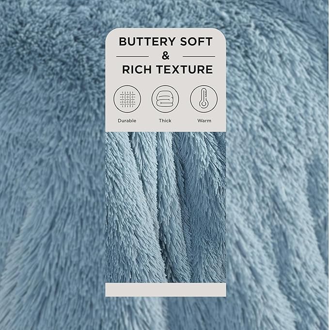 Bedsure Fluffy Light Blue Blankets Queen Size for Bed, Thick Sherpa Faux Fur Fleece Fuzzy Plush Winter Warm Soft Full Queen Blankets, Bedroom Decor Blue Gifts Cozy Gifts for Women Men, 90x90