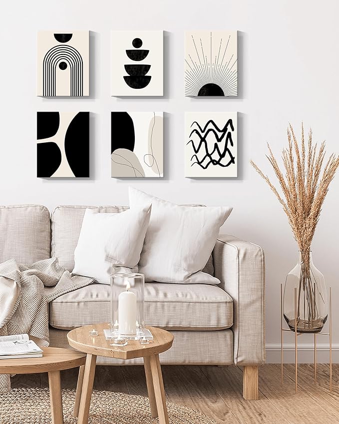 ๐๐ฟ๐๐ผ๐๐บ Abstract Boho Wall Art Minimalist Geometric ๐๐ฟ๐ฎ๐บ๐ฒ๐ฑ Wall Decor Boho Room Decor Black Brown Beige Line Art Canvas Painting Mid Century Modern Prints Bohemian Posters for Living Room Bedroom