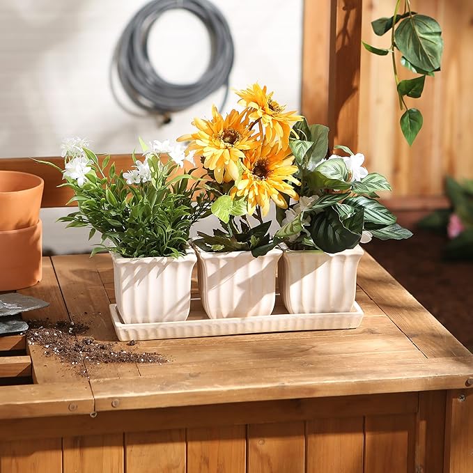 DII Ceramic Planter Collection Herb Pot Set, White Square, 12x4x4
