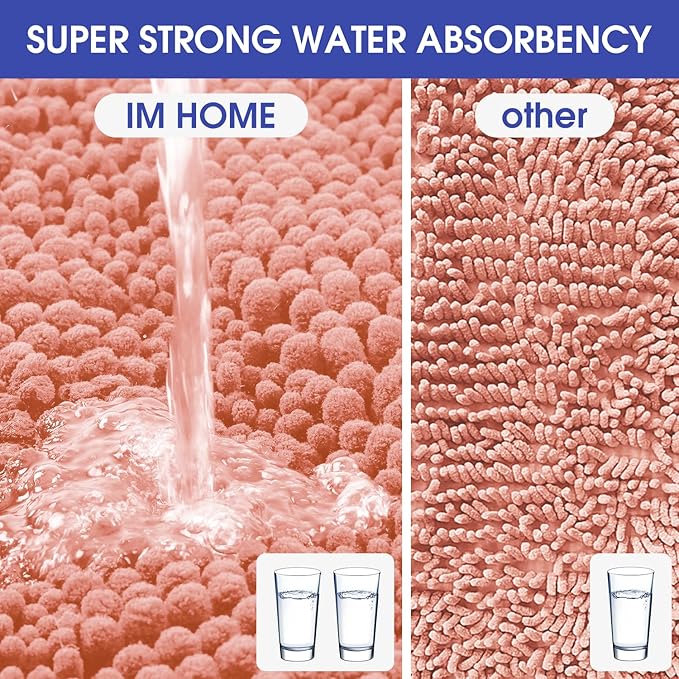 ACCUMTEK Striped Coral Bathroom Rug Mat 47.5"x20" Ultra Soft, Non Slip Chenille Bath Rugs, Absorbent Plush Shaggy Bath Mats for Bathroom, Bedroom, Kitchen, Shower, Tub