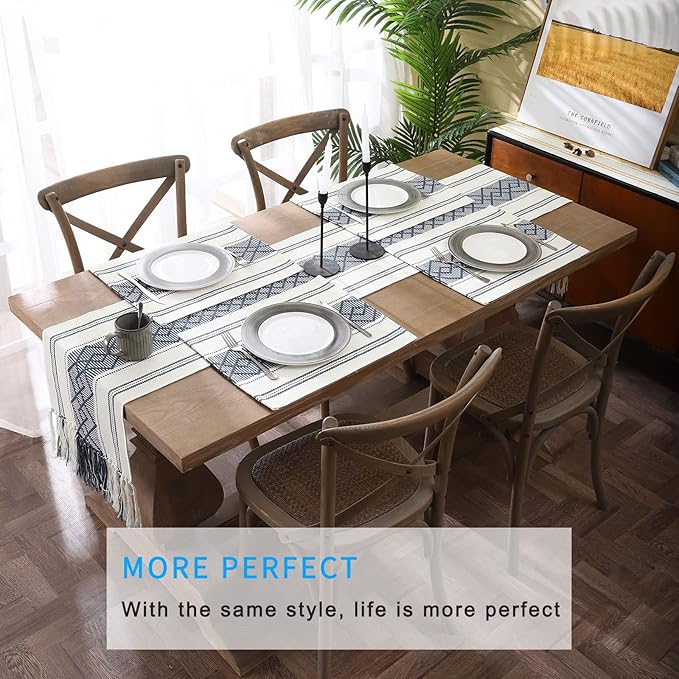 LUFEIJIASHI Elegant Thick placemats for Dining Table Decor Farmhouse Heat Resistant Table Place mats Set of 4 Quality Woven Cloth Placemats Washable Dinner mats (Navy Blue, 4)