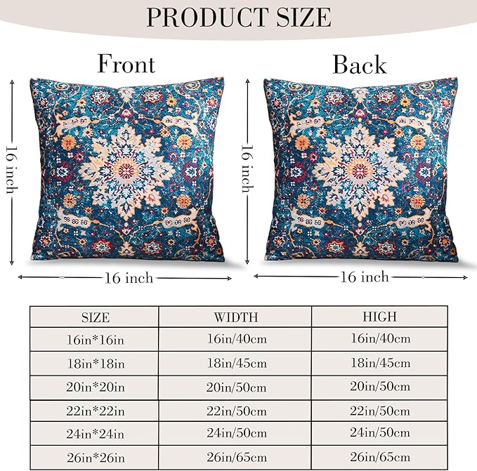 Boho Throw Pillow Covers 16x16 inch Set of 2,Boho Vintage Carpet Pattern Antique Ethnic Decor Double Sided Pattern Cushion Cover Soft Pillow Case Living Sofa Room Bed Square Pillow Cover