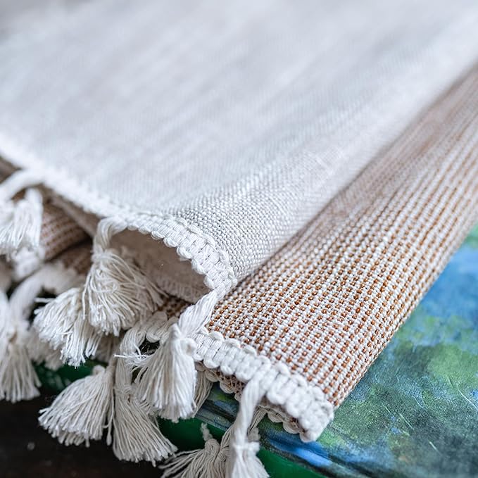 Sutuo Home Boho Curtains 72 inch for Kitchen Nursery Room, Semi Blackout Linen Farmhouse Tassels Window Treatment Vintage Bohemian Embroidery Drape, Rod Pocket 1 Panel 52" W x 72" L, Coffee Linen