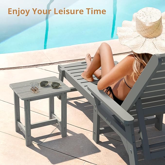 LUE BONA Outdoor Side Table Set of 2, HDPS Small Outdoor Table, Adirondack Side Table, Outside End Table for Patio, Porch, Deck, Pool, Weather Resistant/Easy Maintenance/Indoor or Outdoor Use, Gray