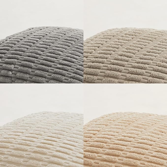 Fancy Homi 4 Packs Neutral Decorative Throw Pillow Covers 22x22 Inch for Living Room Couch Bed Sofa, Rustic Farmhouse Boho Home Decor, Soft Plush Striped Corduroy Square Cushion Case 55x55 cm