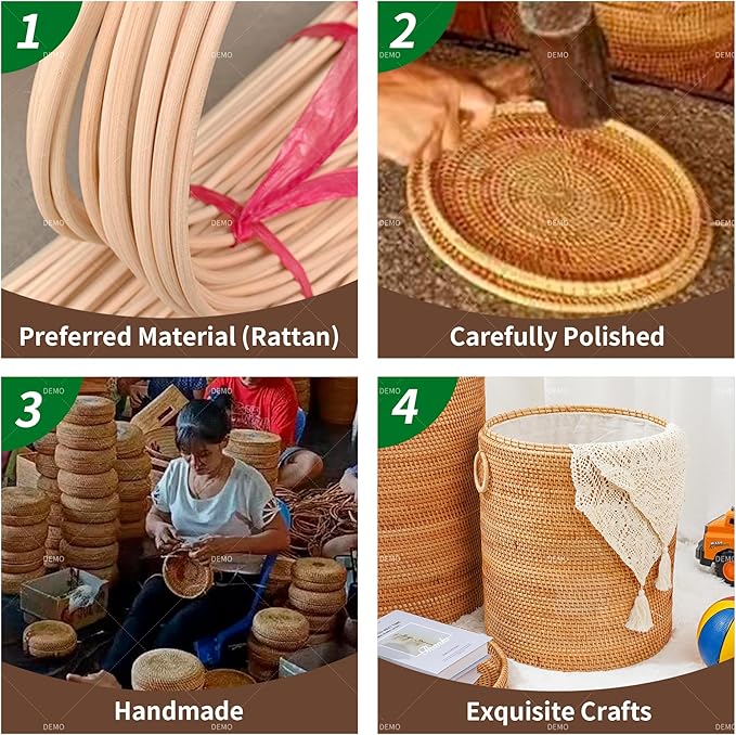 Rattan Laundry Hamper With Removable Liner Bag, Rattan Laundry Basket With Handles(16.5" L×13"W×18"H)