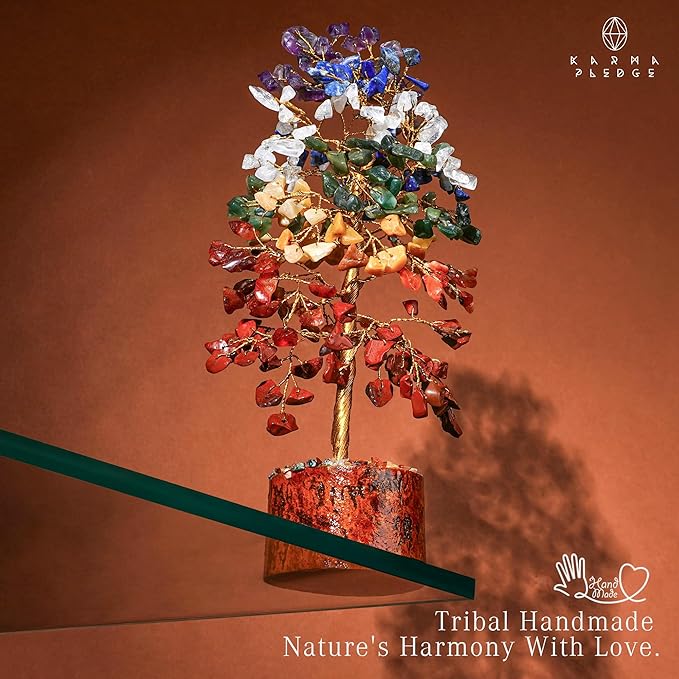 7 Chakra Healing Crystal Tree of Life with Manifestation Card, Handmade Golden Wire Crystal Tree for Good Luck, Positive Energy, Wealth, Reiki Healing, and Decor, Gift for Women and Mom