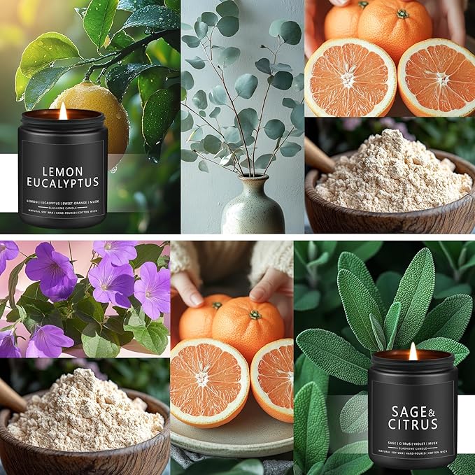 Outdoor Candles for Men, Scented Candles for Summer, Gifts for Father Dad & Boyfriend, Soy Jar Candle for Home Scented - Citronella/Lemon Eucalyptus/Lemongrass/Sage & Citrus (7oz - 4 Pack)