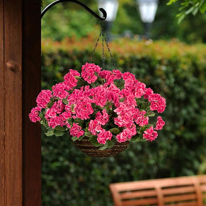 Plastic Flowers for Outdoors Home Decor Fake Plants Artificial Flowers Artificial Geraniums Outdoor Fake Flowers Silk Bouquet, Fall Decor for Interior Porch Garden Decor 14.4"(Rose Red) 8PCS