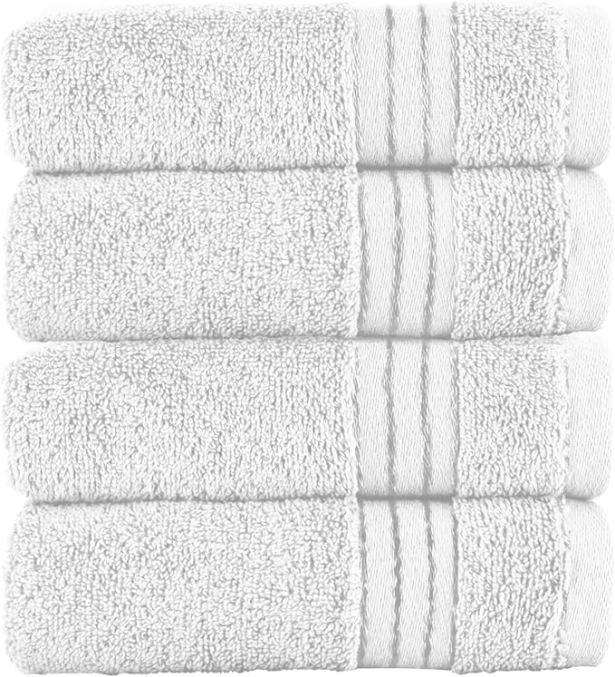 Elegant Comfort Premium Turkish Cotton 4 Pack Hand Towel Set - 16 x 28 inch, Luxurious Hotel Spa Quality 100% Turkish Cotton 4PC Hand Towel Set - Highly Absorbent - Soft Bathroom Towels, White/Gray