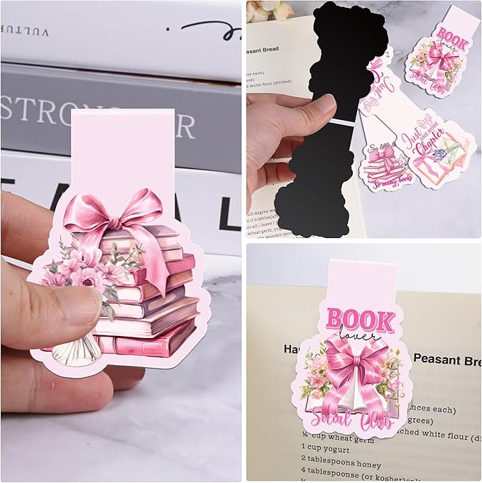 Pink Bow Magnetic Bookmarks: 8 Pcs Bowknot Magnet Book Page Markers, Cute Girly Bookmark Clips for Reading, Gifts for Women Students Teachers Book Lovers Office School Supplies
