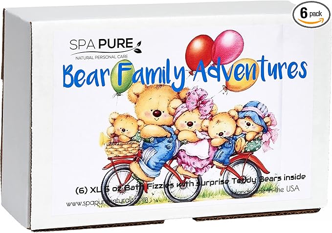 Bath Bomb Fizzies with Surprise: 6 Bear Family Toys Inside Bath Bombs, Huge Balls (5 oz) Safe, Great for Bubble Baths, Perfect for Little Girls and Boys (6 Count) Pack of 1